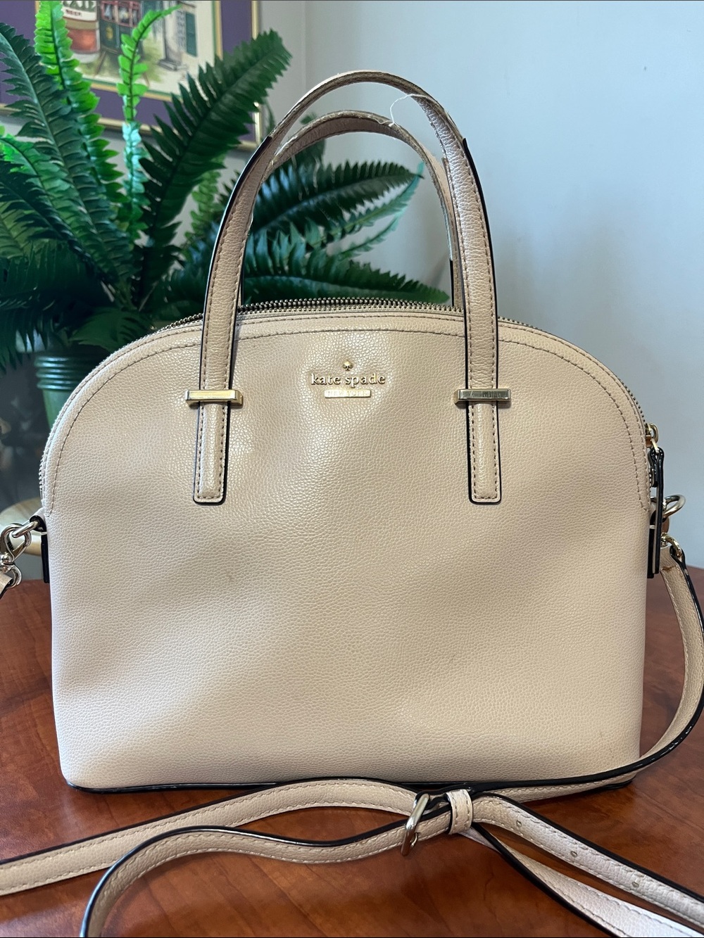 kate spade Cream Dome Satchel pebble Leather with Crossbody Strap